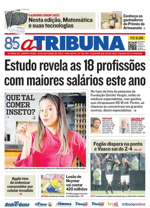 Imagem ilustrativa da imagem Confira os destaques do jornal A Tribuna desta quinta-feira