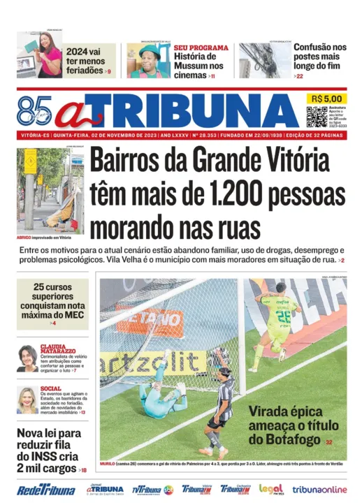 Imagem ilustrativa da imagem Confira os destaques do jornal A Tribuna desta quinta-feira