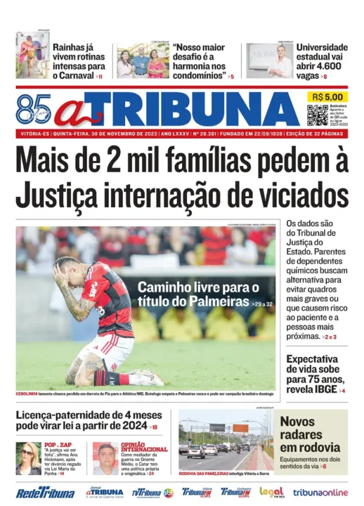 Imagem ilustrativa da imagem Confira os destaques do jornal A Tribuna desta quinta-feira