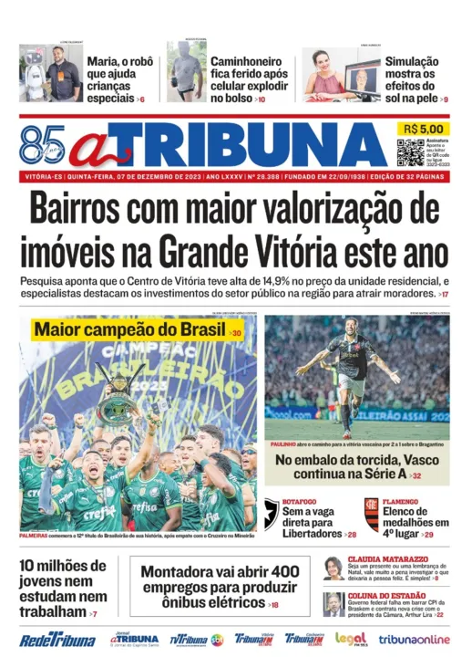 Imagem ilustrativa da imagem Confira os destaques do jornal A Tribuna desta quinta-feira