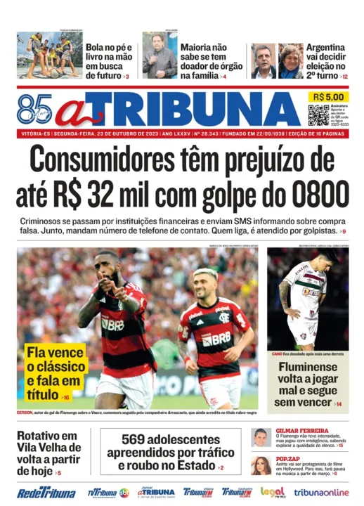 Imagem ilustrativa da imagem Confira os destaques do jornal A Tribuna desta segunda-feira