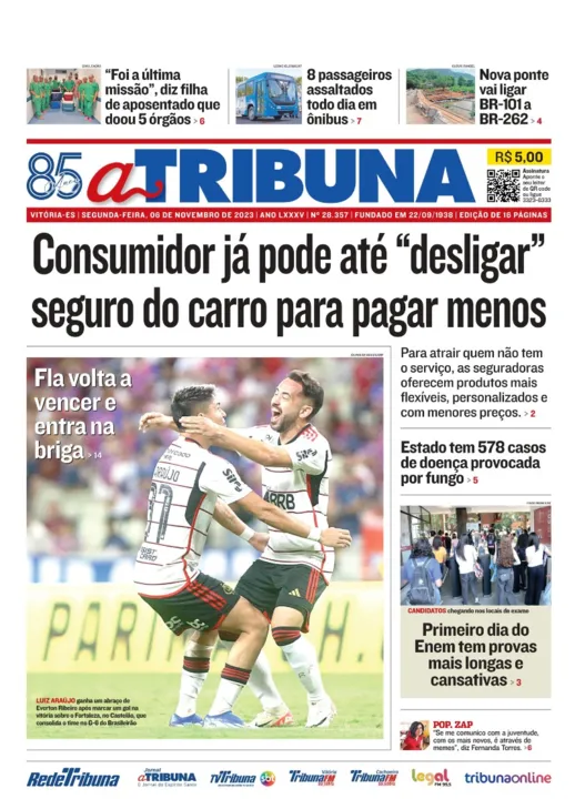 Imagem ilustrativa da imagem Confira os destaques do jornal A Tribuna desta segunda-feira