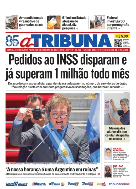 Imagem ilustrativa da imagem Confira os destaques do jornal A Tribuna desta segunda-feira