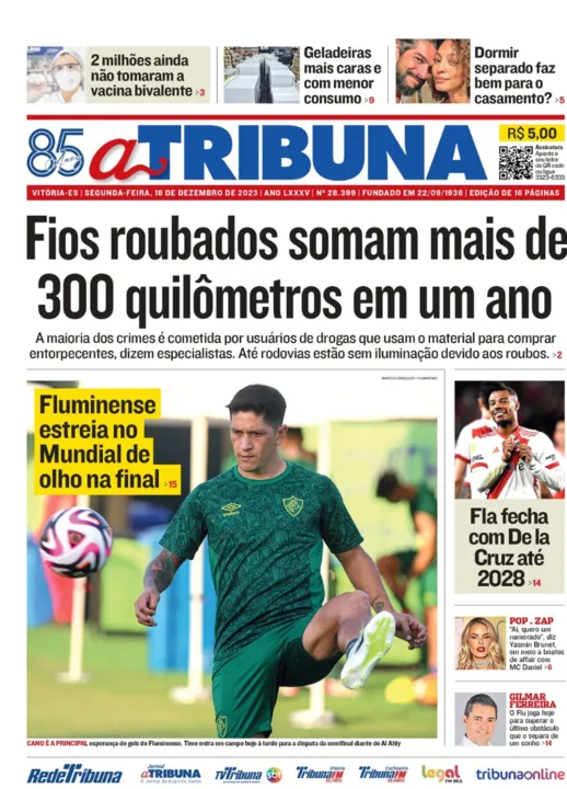 Imagem ilustrativa da imagem Confira os destaques do jornal A Tribuna desta segunda-feira