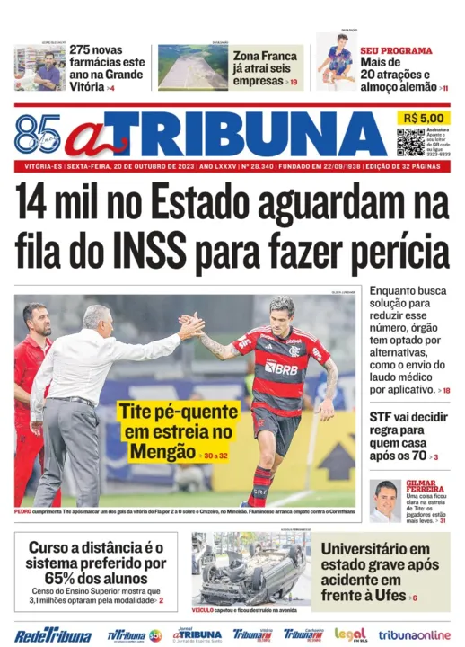 Imagem ilustrativa da imagem Confira os destaques do jornal A Tribuna desta sexta-feira