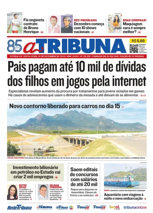 Imagem ilustrativa da imagem Confira os destaques do jornal A Tribuna desta sexta-feira