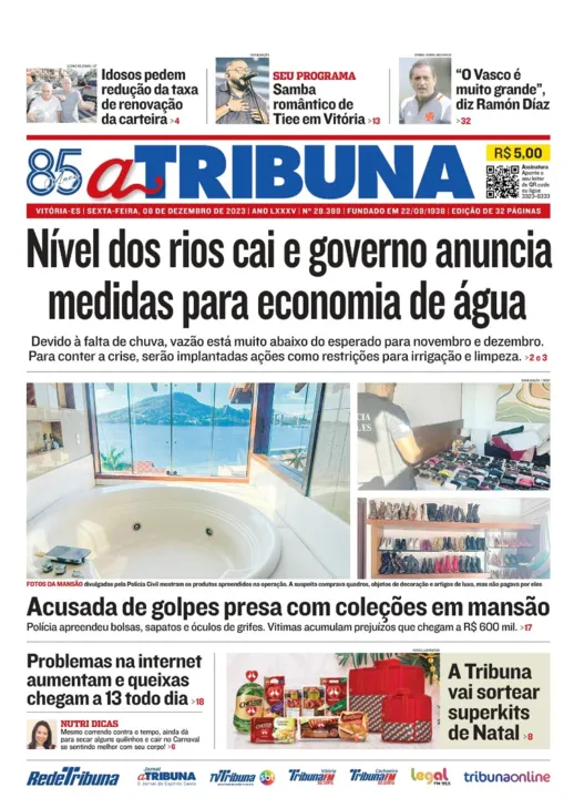 Imagem ilustrativa da imagem Confira os destaques do jornal A Tribuna desta sexta-feira