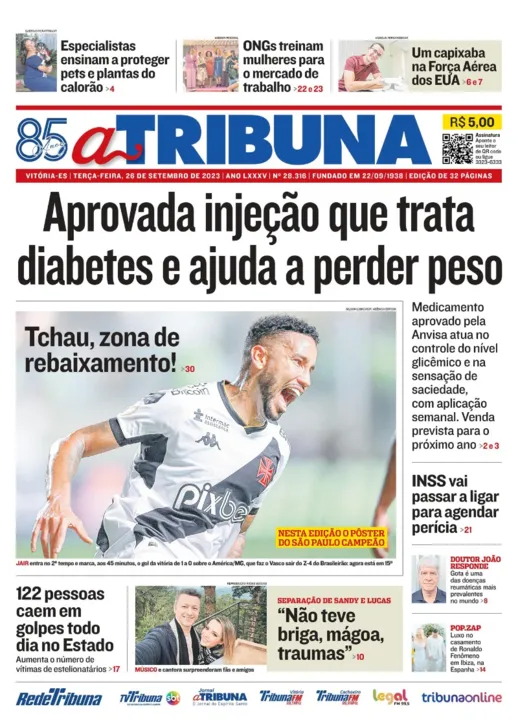 Imagem ilustrativa da imagem Confira os destaques do jornal A Tribuna desta terça-feira