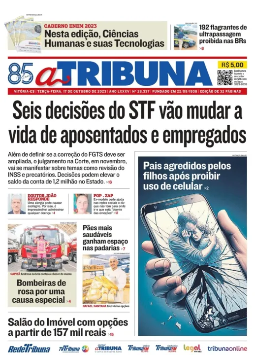 Imagem ilustrativa da imagem Confira os destaques do jornal A Tribuna desta terça-feira