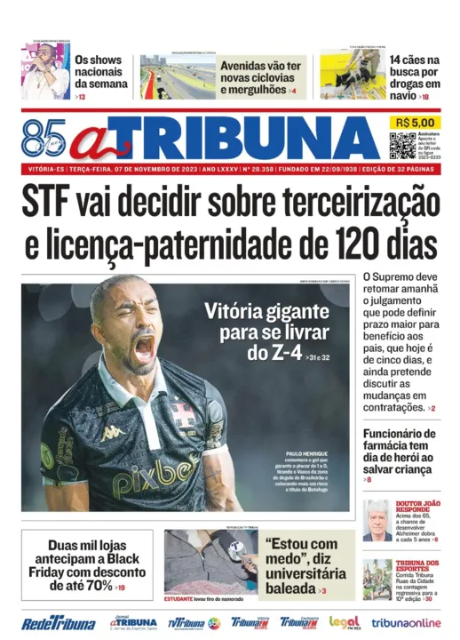 Imagem ilustrativa da imagem Confira os destaques do jornal A Tribuna desta terça-feira