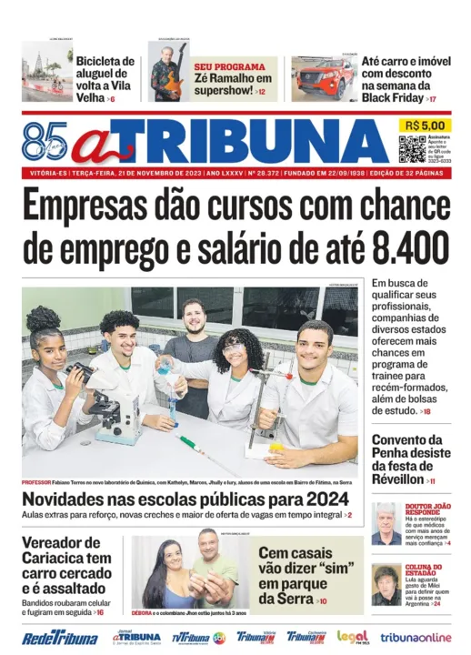 Imagem ilustrativa da imagem Confira os destaques do jornal A Tribuna desta terça-feira