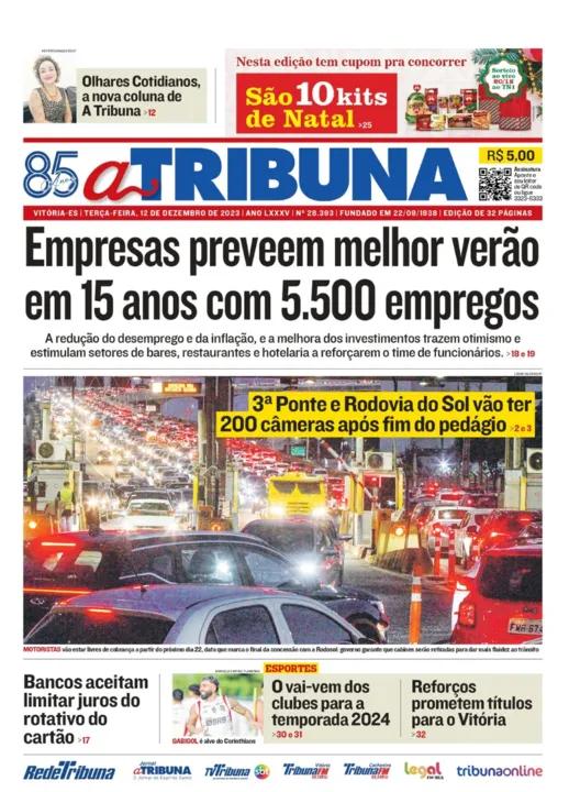 Imagem ilustrativa da imagem Confira os destaques do jornal A Tribuna desta terça-feira