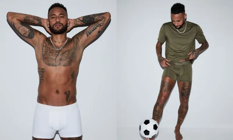 Imagem ilustrativa da imagem De cueca, Neymar estrela campanha da marca de Kim Kardashian