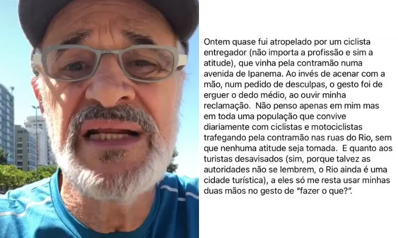 Imagem ilustrativa da imagem Marcos Caruso diz que quase foi atropelado por ciclista na contramão