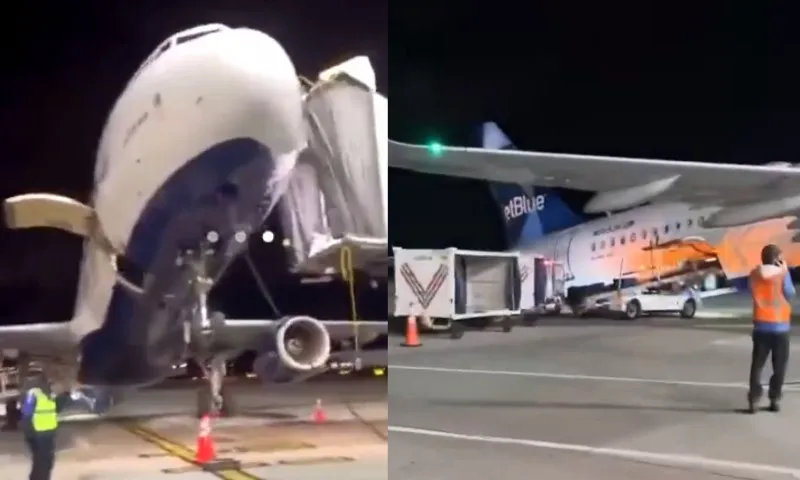 Imagem ilustrativa da imagem VÍDEO: Avião empina durante desembarque de passageiros em aeroporto nos EUA