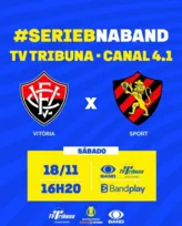 Imagem ilustrativa da imagem TV Tribuna/Band transmite ao vivo Vitória/BA x Sport neste sábado à tarde
