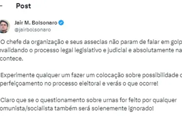Imagem ilustrativa da imagem Bolsonaro chama Lula de “chefe de organização” um dia após visita do petista ao ES