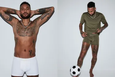 Imagem ilustrativa da imagem De cueca, Neymar estrela campanha da marca de Kim Kardashian