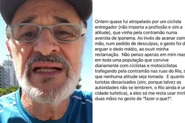 Imagem ilustrativa da imagem Marcos Caruso diz que quase foi atropelado por ciclista na contramão