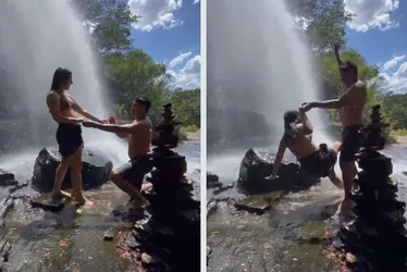 Imagem ilustrativa da imagem Noiva escorrega na hora do ‘sim’ e pedido de casamento viraliza nas redes sociais