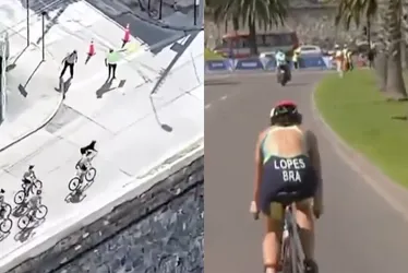 Imagem ilustrativa da imagem VÍDEO | Cachorro invade final do triatlo no Pan e corre ao lado de atletas