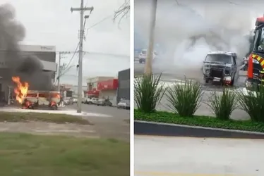 Imagem ilustrativa da imagem VÍDEO | Kombi pega fogo após abastecer em posto de combustíveis no ES