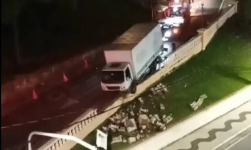 
          Imagem ilustrativa da imagem Caminhão perde controle e derruba parte da mureta do Palácio Anchieta
          