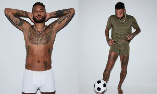 
          Imagem ilustrativa da imagem De cueca, Neymar estrela campanha da marca de Kim Kardashian
          
