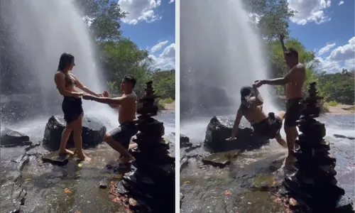 
          Imagem ilustrativa da imagem Noiva escorrega na hora do ‘sim’ e pedido de casamento viraliza nas redes sociais
          