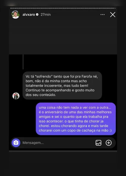 Imagem ilustrativa da imagem Álvaro anuncia fim de noivado: ‘Terminou comigo por mensagem’