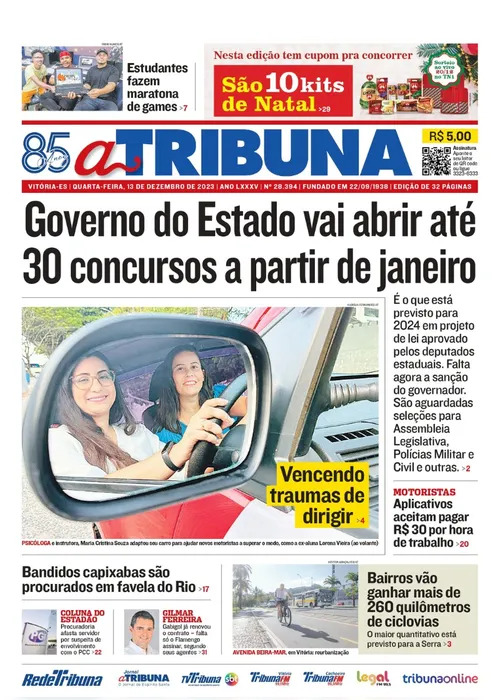 Imagem ilustrativa da imagem Confira os destaques do jornal A Tribuna desta quarta-feira