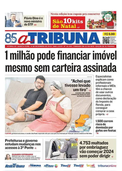 Imagem ilustrativa da imagem Confira os destaques do jornal A Tribuna desta quinta-feira
