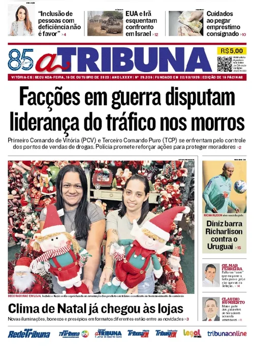 Imagem ilustrativa da imagem Confira os destaques do jornal A Tribuna desta segunda-feira