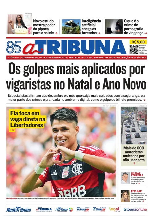 Imagem ilustrativa da imagem Confira os destaques do jornal A Tribuna desta segunda-feira