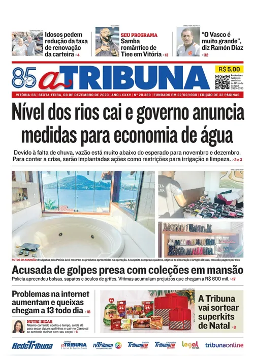Imagem ilustrativa da imagem Confira os destaques do jornal A Tribuna desta sexta-feira