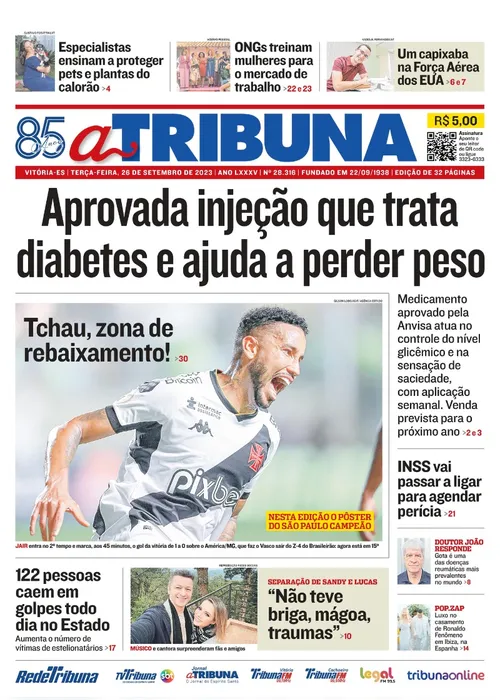 Imagem ilustrativa da imagem Confira os destaques do jornal A Tribuna desta terça-feira