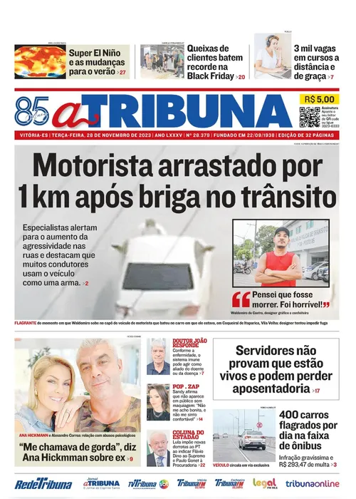 Imagem ilustrativa da imagem Confira os destaques do jornal A Tribuna desta terça-feira