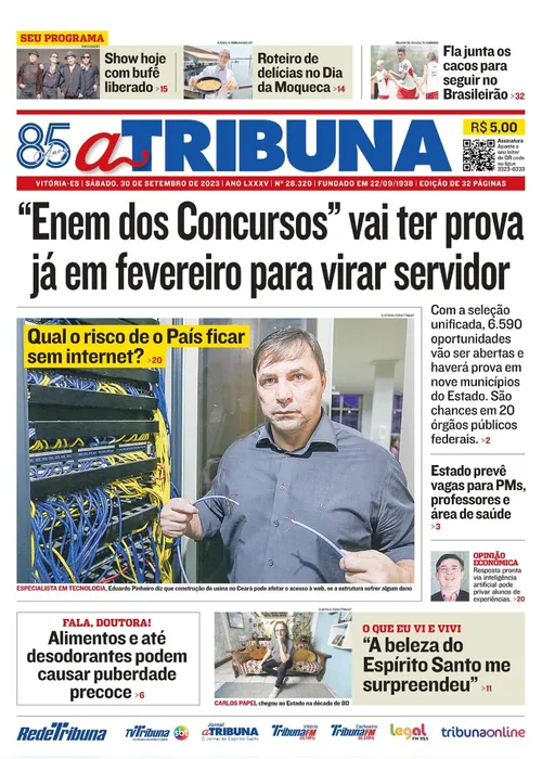 Imagem ilustrativa da imagem Confira os destaques do jornal A Tribuna deste sábado