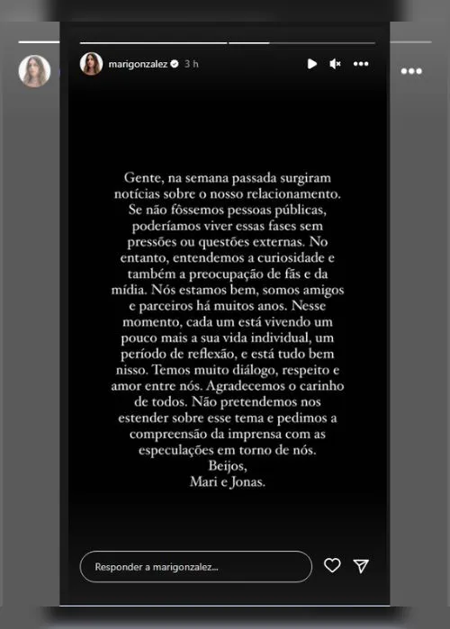 Imagem ilustrativa da imagem Mari Gonzalez se pronuncia sobre rumores de crise no relacionamento com Jonas