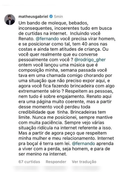 Imagem ilustrativa da imagem VÍDEO | Fernando Zor chora por Maiara e namorado da sertaneja se enfurece