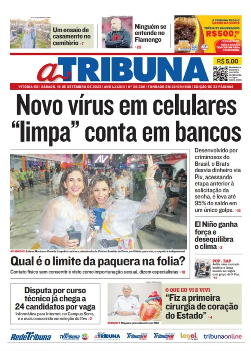 Imagem ilustrativa da imagem Veja os destaques de A Tribuna deste sábado, dia 16 de setembro
