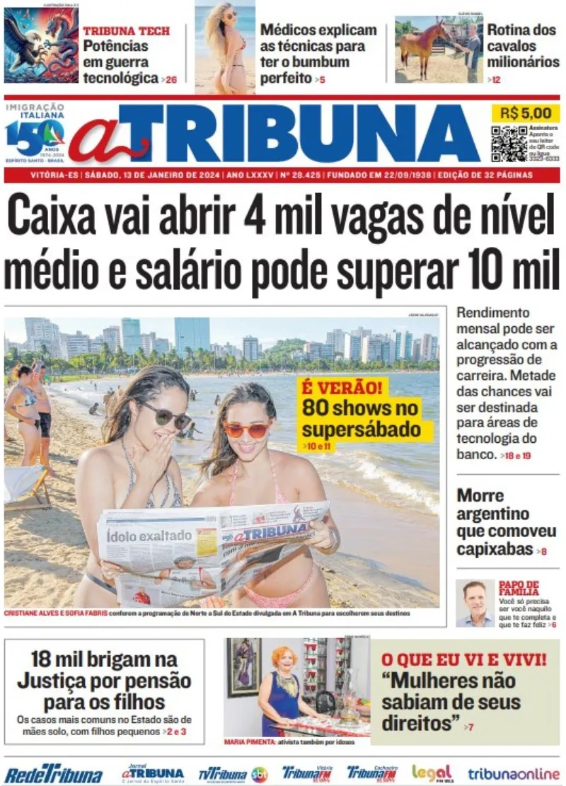 Imagem ilustrativa da imagem Confira os destaques do Jornal A Tribuna deste sábado