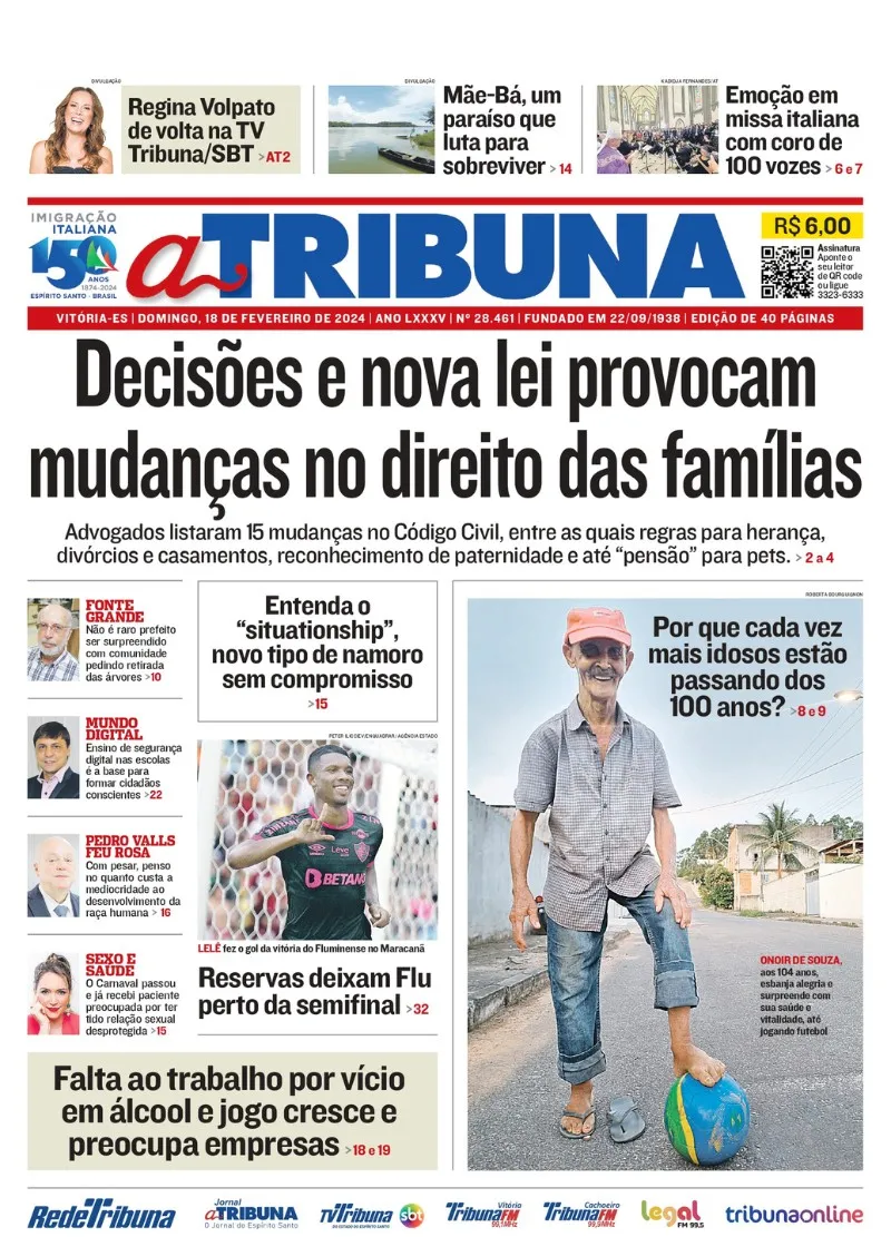 Imagem ilustrativa da imagem Confira os destaques do jornal A Tribuna deste domingo
