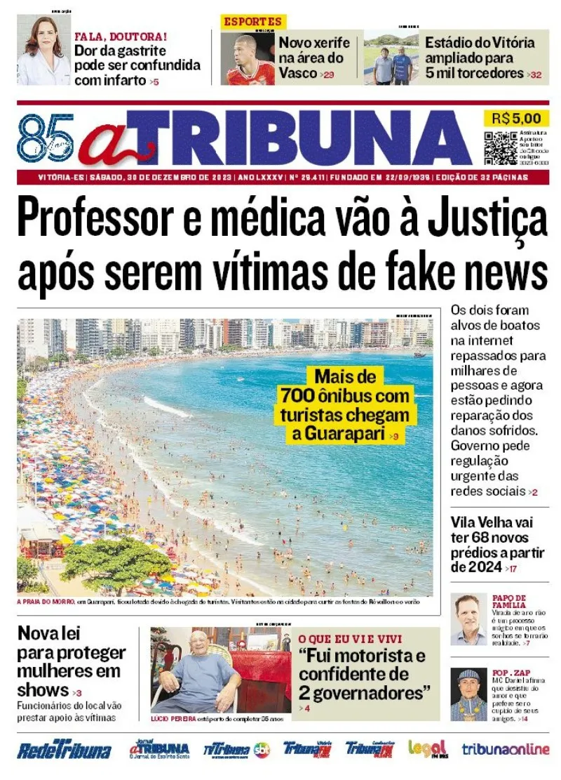 Imagem ilustrativa da imagem Confira os destaques do jornal A Tribuna deste sábado