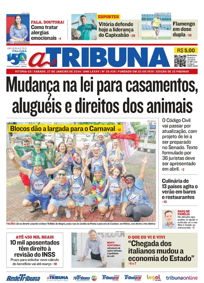Imagem ilustrativa da imagem Confira os destaques do jornal A Tribuna deste sábado