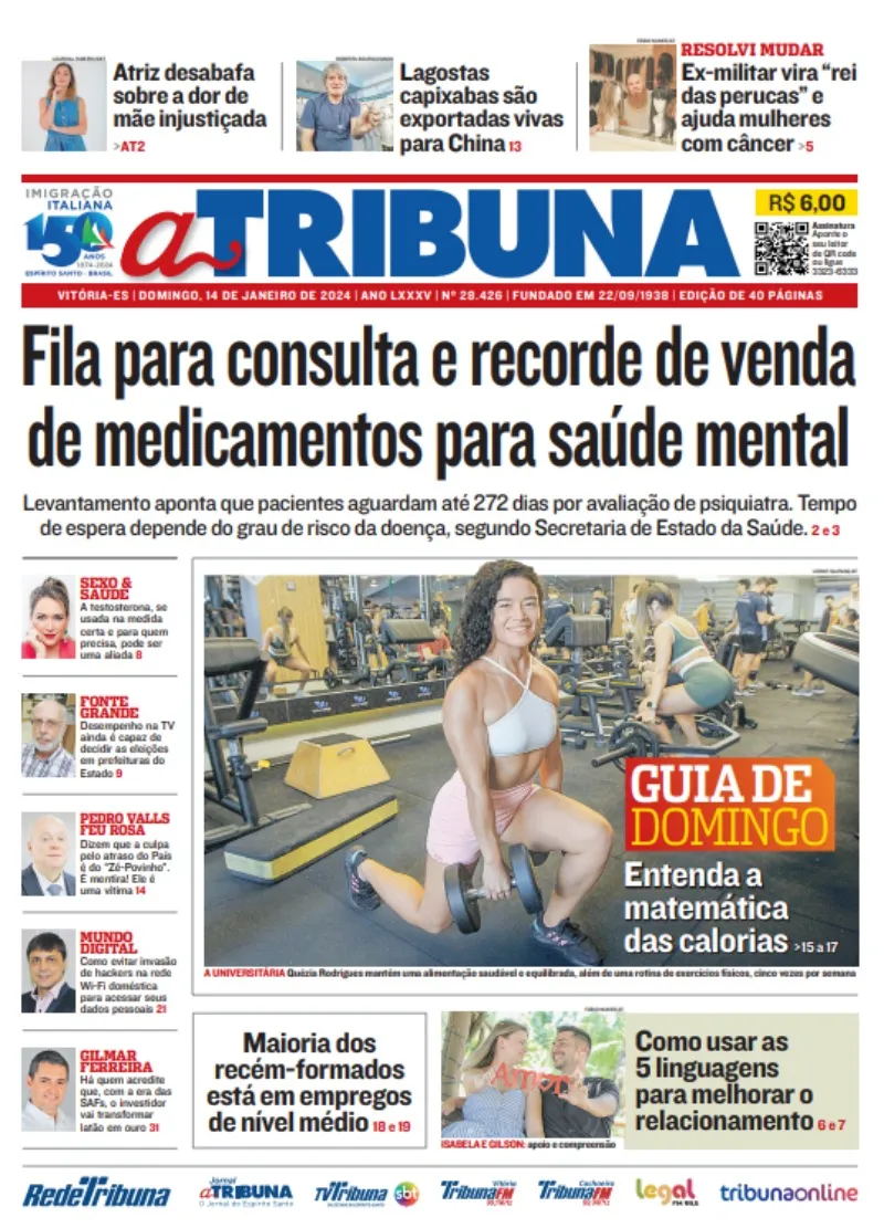 Imagem ilustrativa da imagem Veja os destaques do jornal A Tribuna deste domingo, dia 14 de janeiro