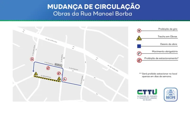 Imagem ilustrativa da imagem CTTU anuncia mudança de circulação em ruas no Centro do Recife