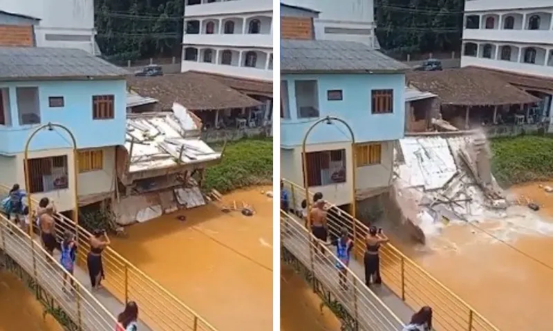 Imagem ilustrativa da imagem Casa desaba e escombros caem em rio na região Serrana do ES