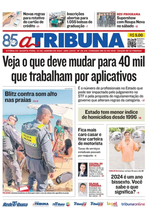 Imagem ilustrativa da imagem Confira os destaques do jornal A Tribuna desta quarta-feira