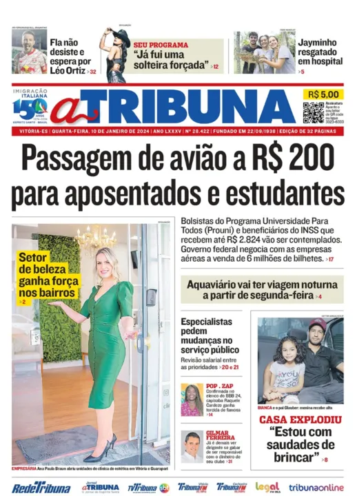 Imagem ilustrativa da imagem Confira os destaques do jornal A Tribuna desta quarta-feira